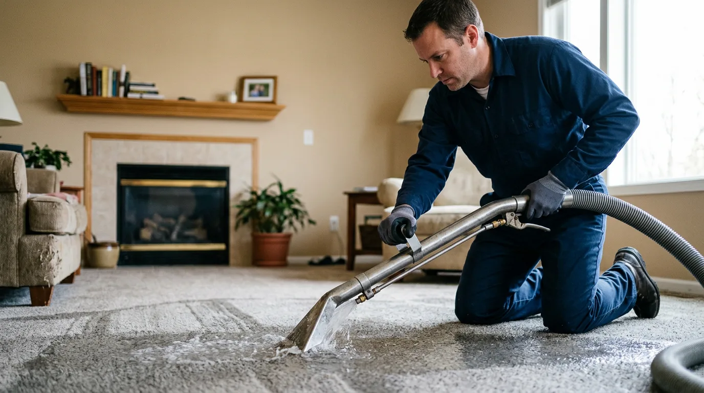 Water damage restoration technician working near Plano, IL